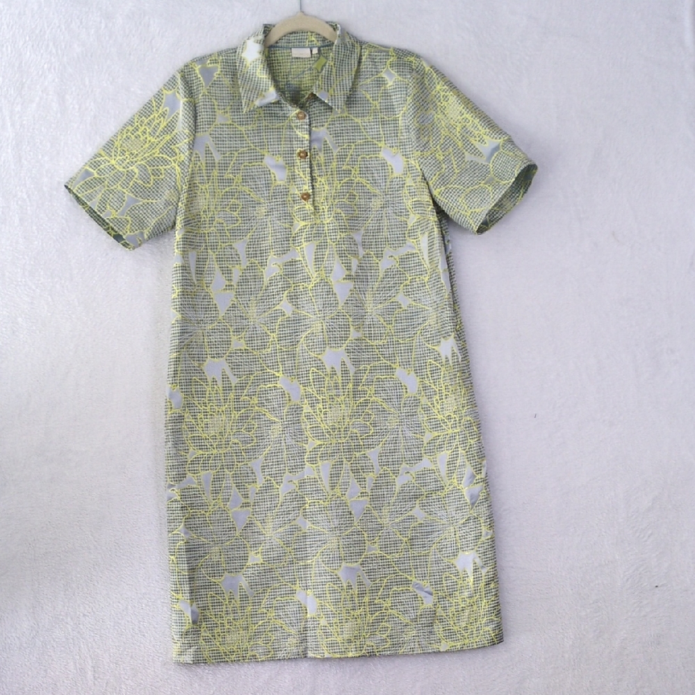 Numph Women's Houndstooth Green Artist Floral Dress Size‎ S